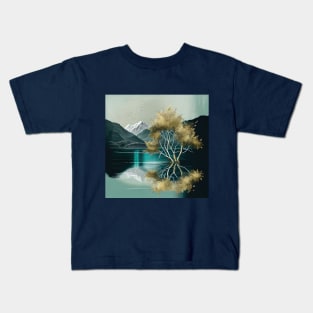 Green Mountain Lake with Golden Tree Kids T-Shirt